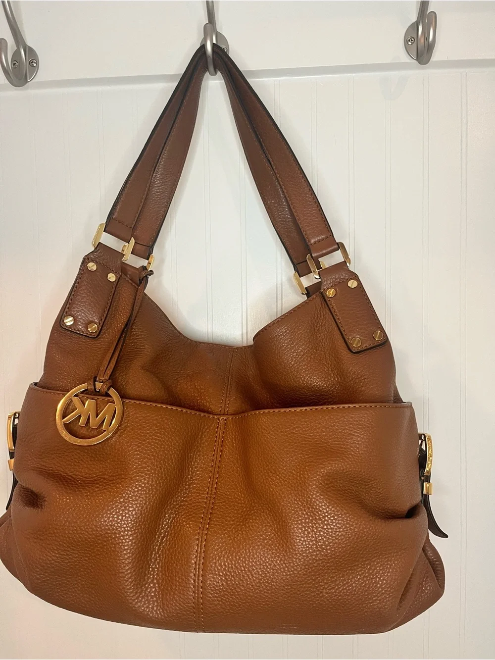Michael Kors Chestnut Pebbled Leather Shoulder Bag with Gold Hardware